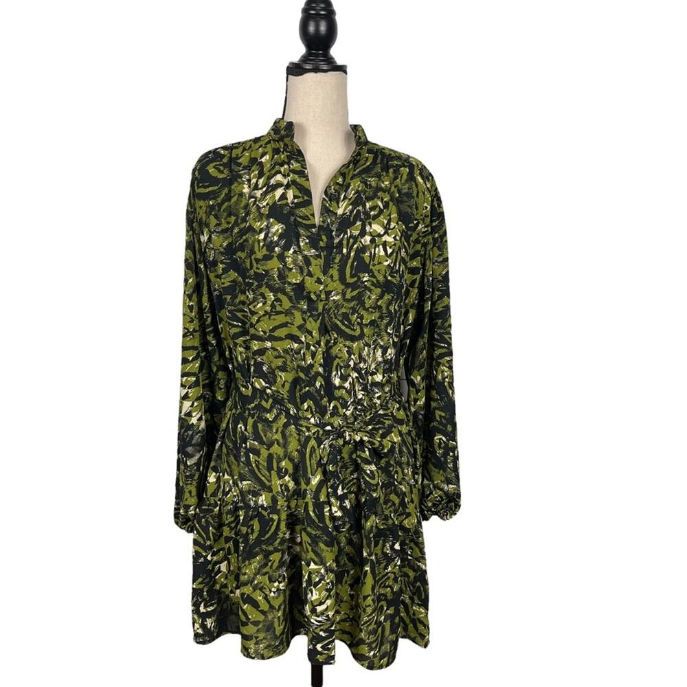 Topshop Mini Dress Ruffle Hem Abstract Print Black Green Size 4 NWOT